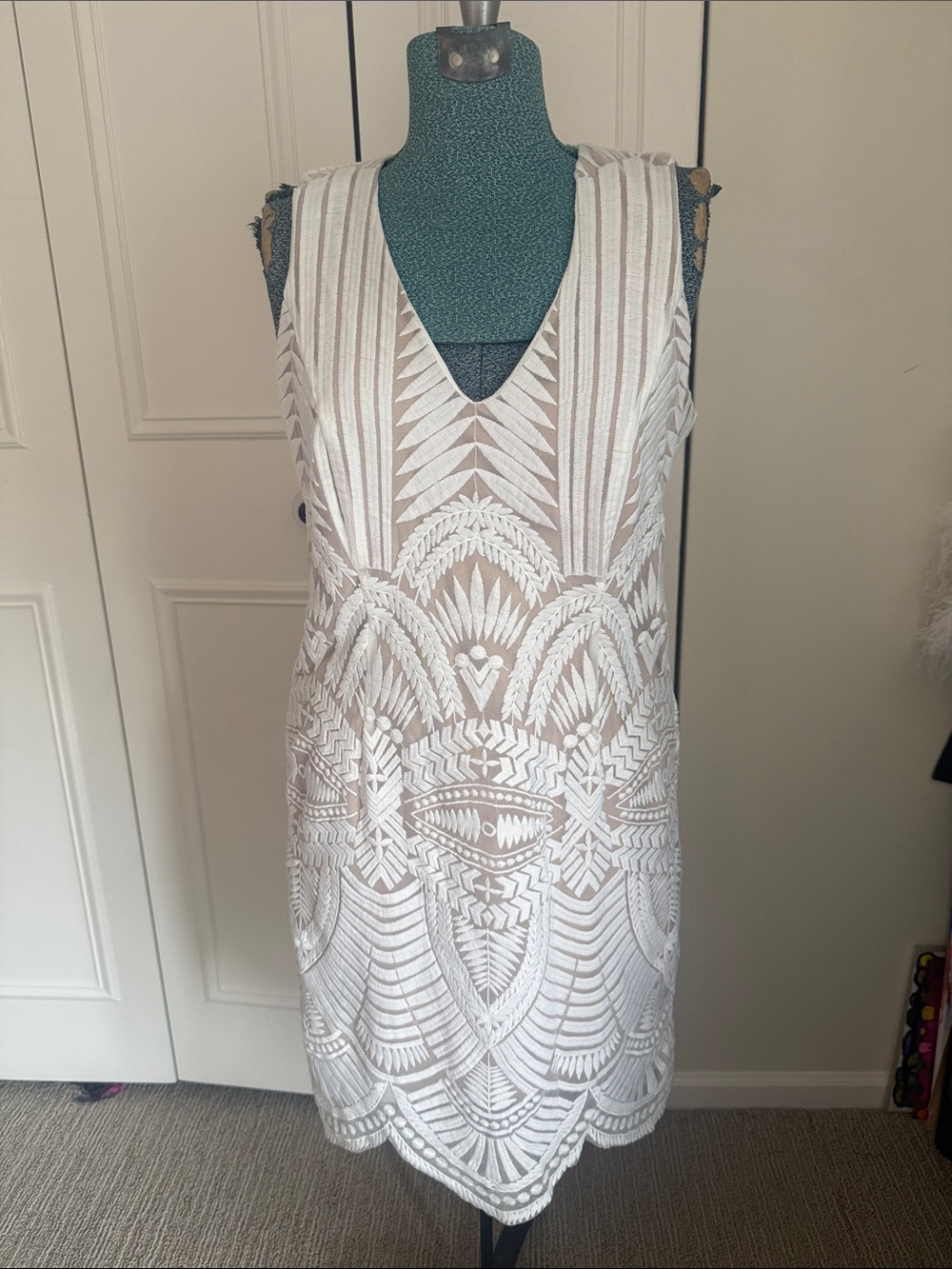 Bardot White Embroidered V-Neck Mini Dress